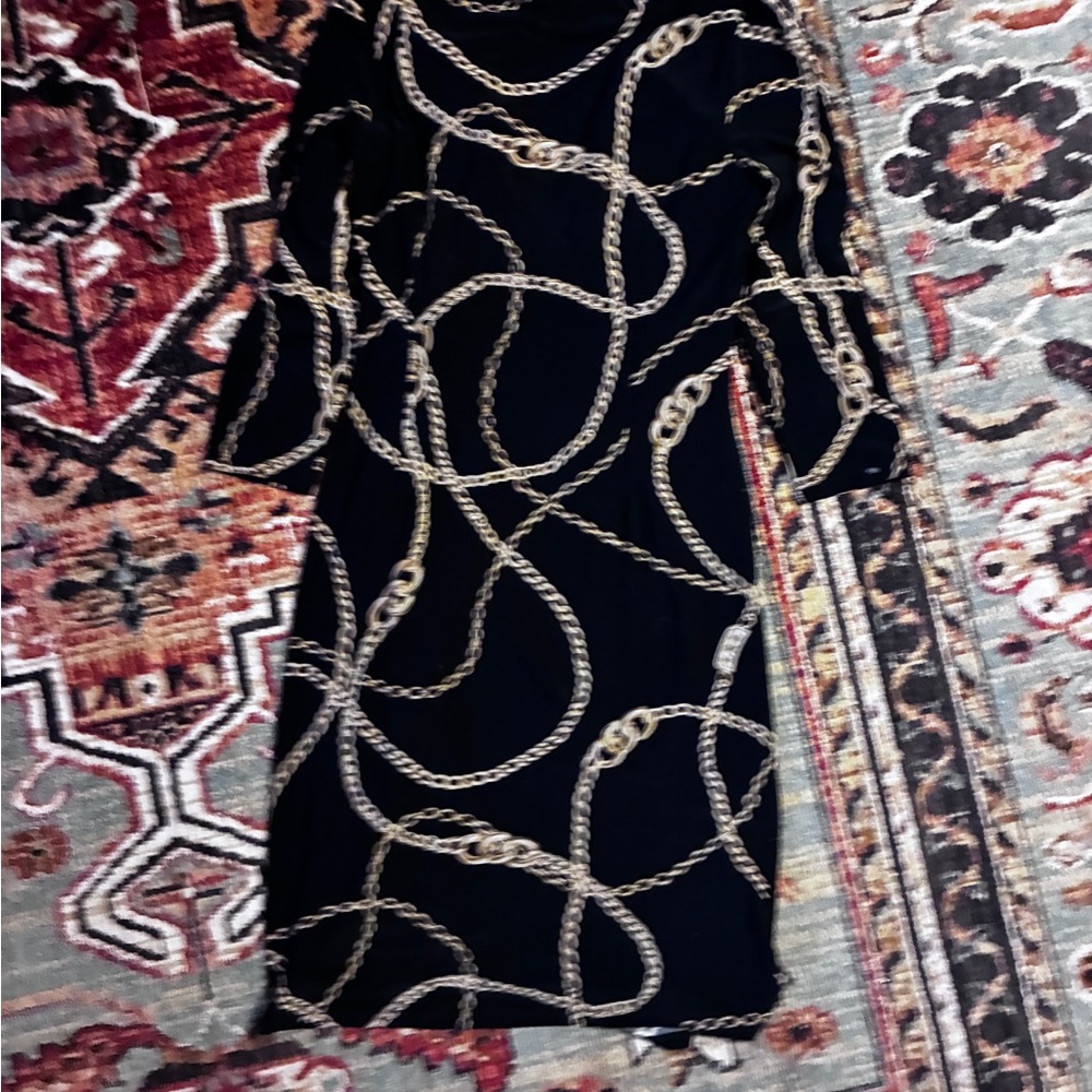 Ralph Lauren Equestrian Chain Print Black Faux Wrap Dress Size 8 - Picture 7 of 7
